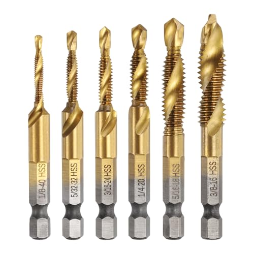 uxcell 6pcs Combination Drill Tap Bit Set 1/8-40 BSW to 3/8-16 BSW High-Speed Steel 1/4
