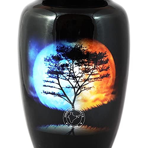 Aluminium Cremation Urn for Human Ashes - Handcrafted Adult Funeral Urn with Moonlight Tree Design, Sun & Moon Night, 200 Cubic Inches - Image 3