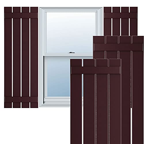 23"W x 33"H True Fit PVC, Four Board Spaced Board-n-Batten Shutters, Wine Red (Per Pair - Hardware Not Included)