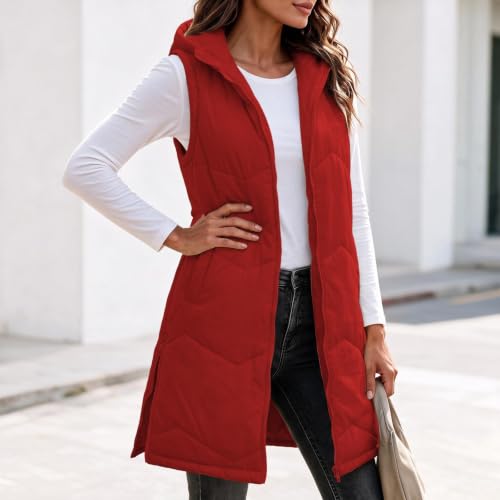 Long Puffer Vest Women Hood Zip Up Quilted Sleeveless Jacket Fall Winter - image 6