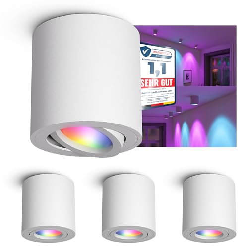 linovum CORI Aufbauspot weiß GU10 dimmbar mit Smarthome RGB W Licht - schwenkbarer LED Strahler kompatibel mit Alexa, Google, Siri