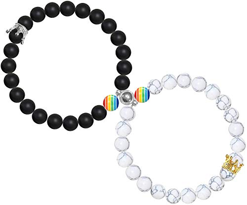 VELESAY 1Paio Calamita LGBT Bracciali Coppia Distanza Perline Braccialetti Gay Pride Braccialetti Colorati Lesbiana LGBT Bracciali LGBT Accessori LGBT Flag Gay Pride Day Transgender Pride Parata