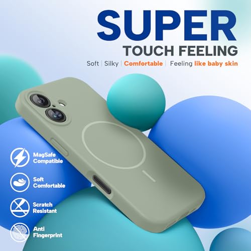 Image of Miracase Magnetic for iPhone 16 Plus Case, [Soft Anti-Scratch Microfiber Lining], Compatible with MagSafe, Liquid Silicone Shockproof Drop Protection Phone Case for 16 Plus,Patina Green