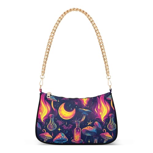 Magic Mushroom Shoulder Bag for Women, Handbag with Chain Strap, Soft Purse Tote Bag for Ladies