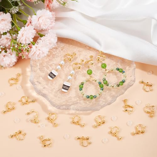 SOFPLATE 1 Box 36Pcs Screw Back Earring Converter Gold Clip Earrings Backs Brass Non Pierced Painless Clip on Earring Components with Comfort Pads Earring Clips for jewellery Making Supplies DIY Craft - Image 4