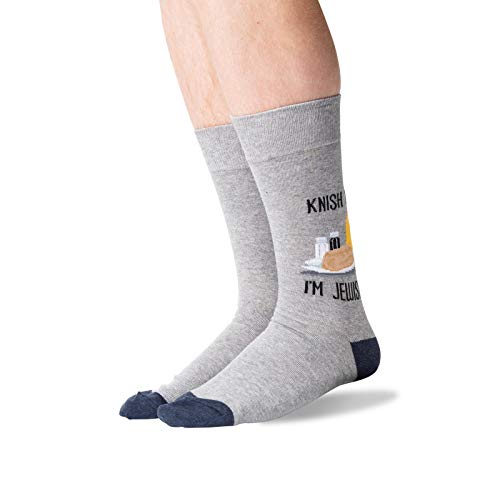 Hot Sox Men s Holiday Fun Novelty Fashion Casual Crew Socks, Knish Me (Grey Heather), Shoe Size: 6-12