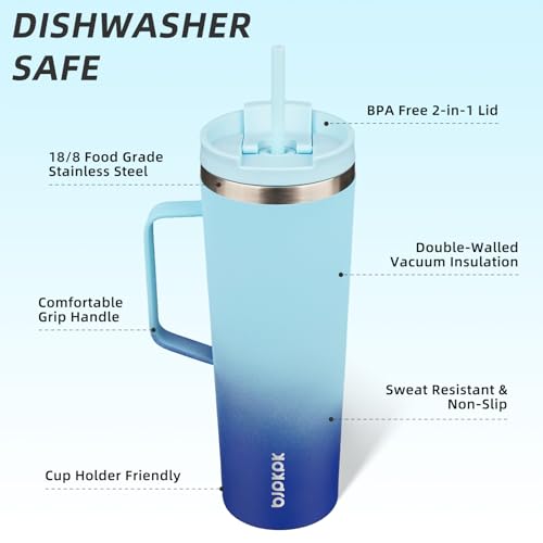 Image of BJPKPK 30oz Insulated Tumbler with Handle, Lid & Straw, Stainless Steel