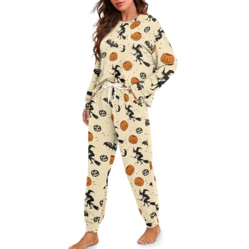 Image of Womens Lounge Set Long Sleeve Soft Pajama Sets | Casual 2 Piece Pj Outfit, Crewneck Sleepwear with Pockets, Adjustable Drawstring, Soft Comfy Fall Pajamas, Plus Size