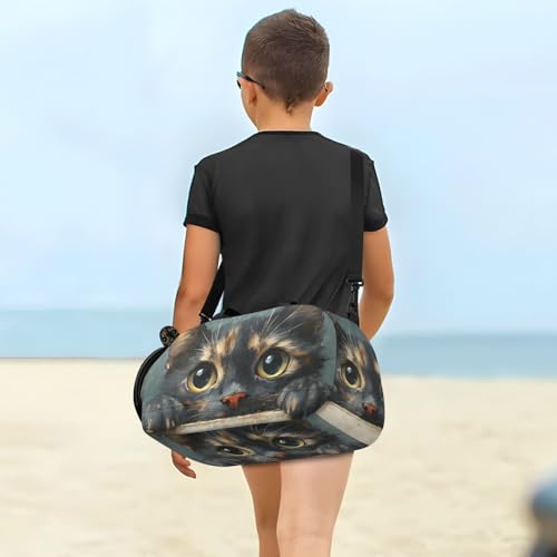 Duffle Bag for Boys or Girls with Shoes Compartment, Peeking Cat Sports Travel Bag Overnight4