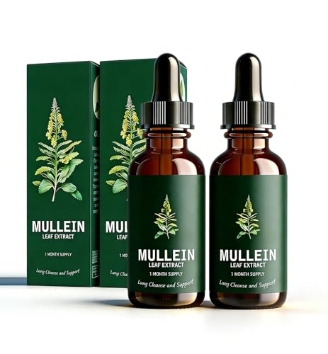Mullein Drops for Lungs, 2 Pack Mullein Leaf Extract with Chlorophyll, for Lungs Cleanse and Healthy Breathing, 60ml/Pack, 2 Month Supply