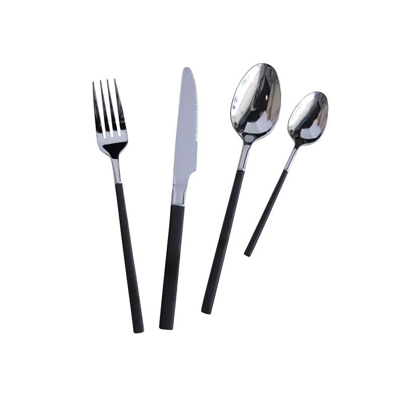 Besteckset, 4/16/24/32-teilig, Besteck aus Edelstahl 304, Gabeln und Löffel für den Heimgebrauch und als Hotelgeschirrset, Schwarz, 1 Set, 4 Stück (Schwarz, 4 Set, 16 Stück)