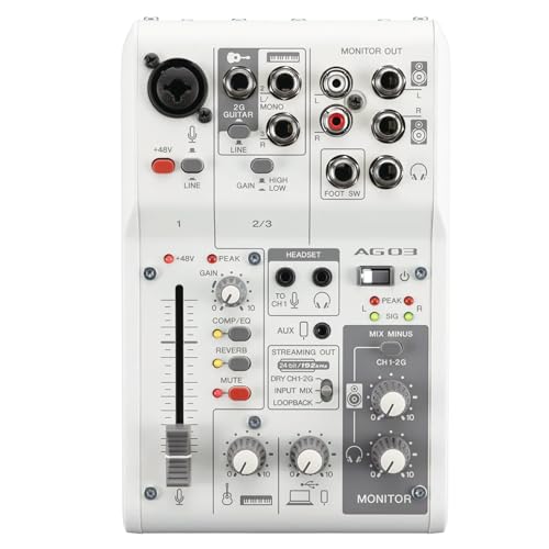 【OBS認証デバイス】 AG03MK2 ライブストリーミングミキサー 3チャンネル ホワイト(USB TypeC対応・ケーブル付属) + Classicプロマイクケーブル 1.5m 【配信向けオーディオインターフェースセット】