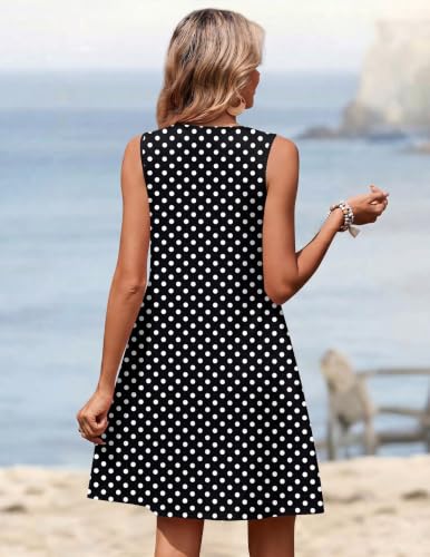 Image of Zeagoo Summer Dresses for Women 2026 Sleeveless Dress V Neck Tank Dress Pleated Floral Tshirt Sundresses with Pockets