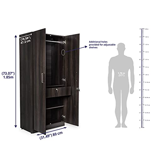 Image of Wakefit Wardrobe | 1 Year Warranty | Engineered Wood Almirah, Cupboard for Clothes Storage | 2 Door, Drawer, 1 Hanging Space | Gingham - Napa Oak