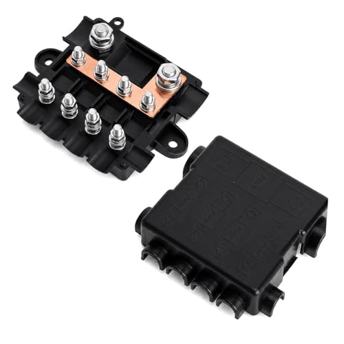 SLIAXINT Portafusibles para 1 Mega + 4 fusibles Midi con busbar/barra colectora, carcasa de poliamida con cubierta, distribución de corriente compacta y segura para circuitos de corriente alta y media
