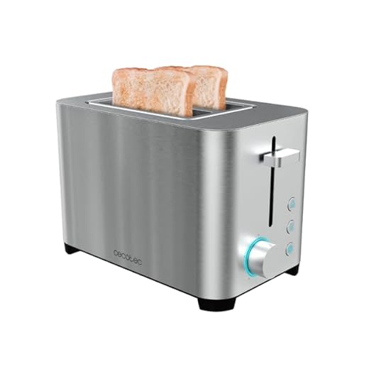 Cecotec Tostadora YummyToast Double. 850 W, Doble Ranura Corta y Ancha, Acabados en Acero Inoxidable, 5 Niveles de potencia, Incluye Soporte para Panecillos y Bandeja recogemigas