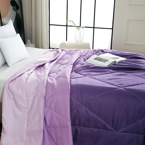 Image of Ac Comforter Single Bed Ombre with Satin Finish 240 GSM - Reversible AC Comforter - Purple Comforter Quilt Duvet Dohar Blanket for Summer 150 x 225cm