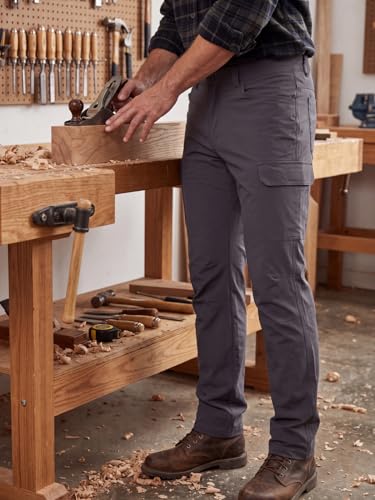 WORK IDEA Men's Work Pants, Lightweight Stretch Cargo Trousers, Water Resistant & Windproof with 8 Pockets Grey — view 3