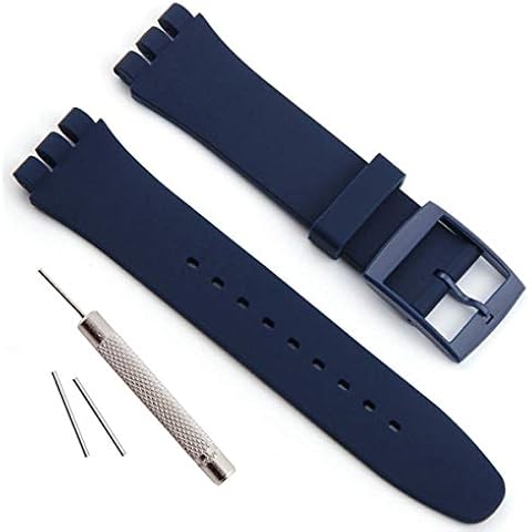 Replacement Waterproof Silicone Rubber Watch Strap Watch Band for Swatch (17mm 19mm 20mm) (19mm, Navy Blue) Cover