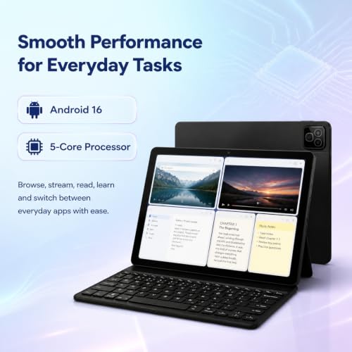 Image of Android 16 Tablet 11 inch, 32GB RAM 256GB ROM 1TB TF Expand, WiFi 6 Bluetooth 5.4, HD IPS Screen, 7800mAh Battery, Dual Camera 5MP 8MP, Face Unlock, Keyboard Stylus Mouse 2in1 Black