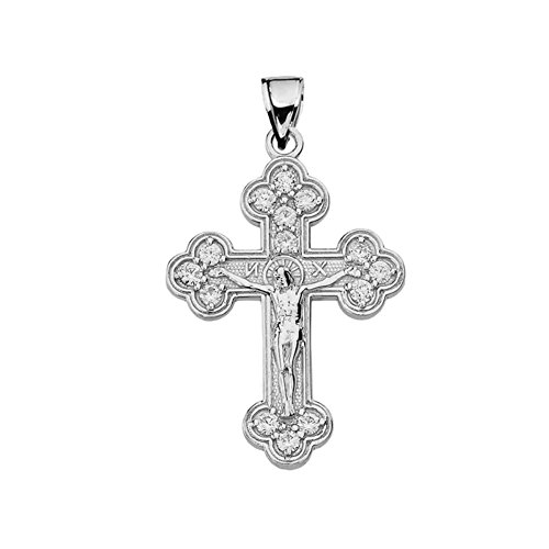 Gold Crucifixes Fine Eastern Orthodox CZ Pendant in Sterling Silver