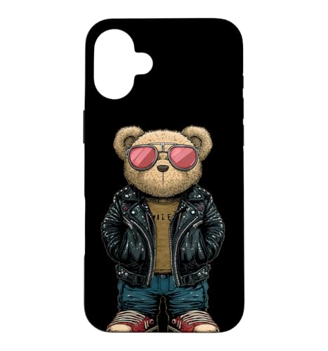 Bad Teddy Bear Look in Black Leather Jacket �R�X�`���[�� �X�}�z�P�[�X iPhone 16 Plus �p