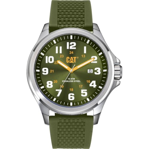 El Mejor Listado de Caterpillar Relojes disponible en línea para comprar. 44 CAT Reloj para Hombre, Analógico, Brazalete de Acero, Movimiento de Cuarzo, Resistente al Agua 100M, Verde, Caja Redonda, Clásico, Batería
