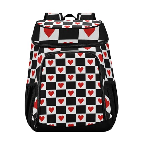Red Buffalo Plaid Checkered Hearts Cooler Backpack Cooler Insulated Leak Proof Lunch Backpack 36 Cans Waterproof Soft for Men Women Picnic Hiking Camping Beach