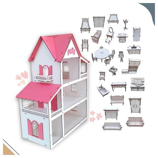 Casa de Bonecas Casinha mdf 60cm com 30 Mini Moveis - Cor Branca
