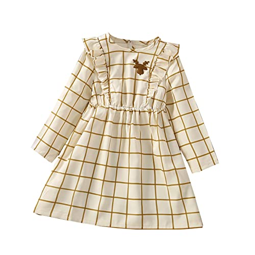Vestido de princesa xadrez manga longa infantil infantil bebê meninas patchwork bonito desenho anima
