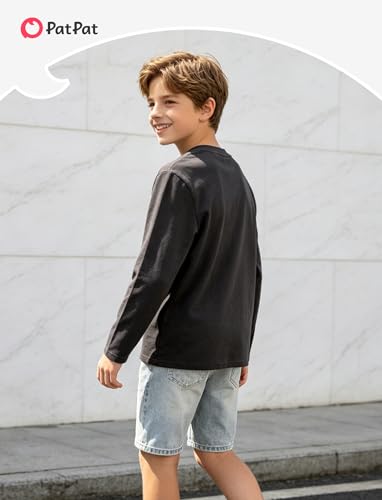 Image of PATPAT Boys Long Sleeve Shirts Cotton Solid Crew Neck Basic Shirts 5-16 Years