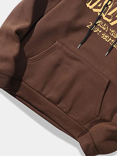 Gorglitter Men's Graphic Print Hoodies Drawstring Long Sleeve Hooded Sweatshirt Coffee Brown Xx-Large #TOP3