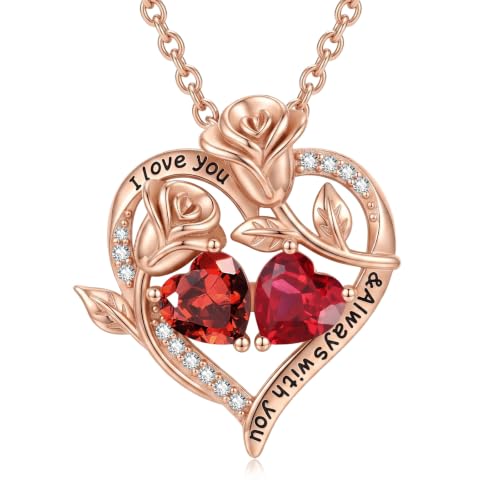 Liorabelle Rose Gold Plated Birthstone Necklace for Women Heart Jan Jul