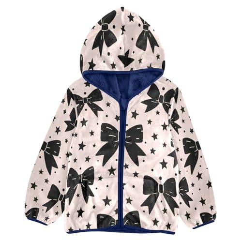 Black Bows on Pink Background Toddler Fleece Jacket Girl Boys Hooded Fleece Jacket Coat Warm Outwear Zip-up 3-10T