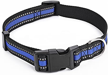 Molain Reflective Dog Collar, Breathable Nylon Adjustable Pet Collar with Safety Quick Release Locking Buckle Suitable for Dogs Cats, Blue 28-45cm(11-18")