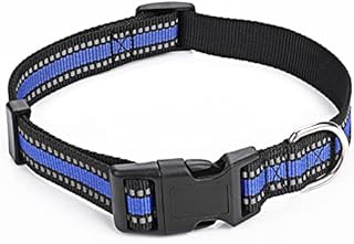 Molain Reflective Dog Collar, Breathable Nylon Adjustable Pet Collar with Safety Quick Release Locking Buckle Suitable for Dogs Cats, Blue 28-45cm(11-18")