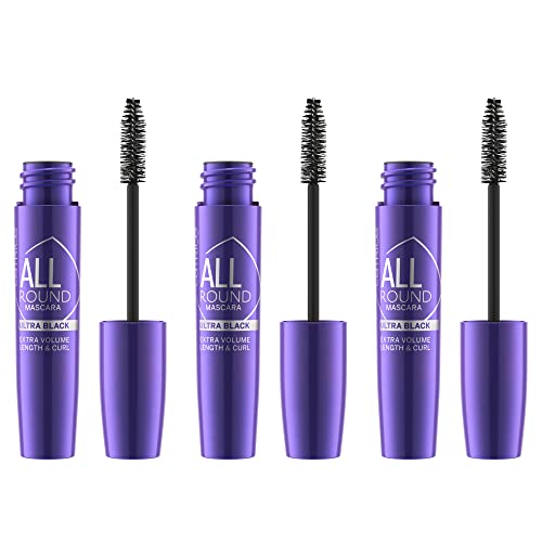 Catrice Allround Mascara Ultra Black, máscara de pestañas, para volumen y longitud, n.º 010 Blackest Carbon Black Ever, negro, alargador, mate, vegano,paquete de 3 (3 x 11 ml)