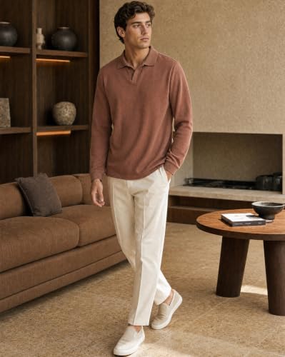Image of Nobero Popcorn Textured Full Sleeve Polo T-Shirt for Men | Regular Fit