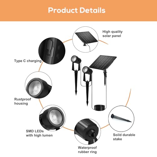 Solar Spot Lights for Outdoor Spaces - 4 Pack (Black)