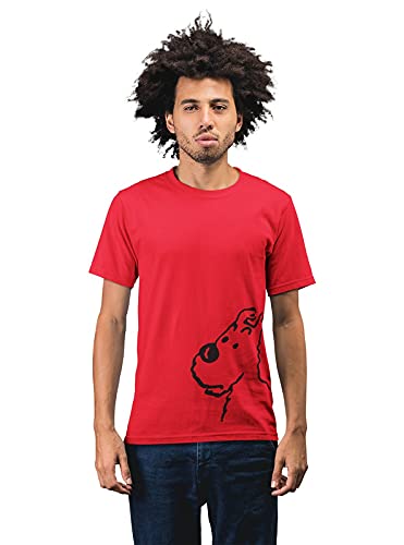 Revind.442Snowy of The Adventures of Tintin Men's 100% Cotton Round Neck T-Shirt Red