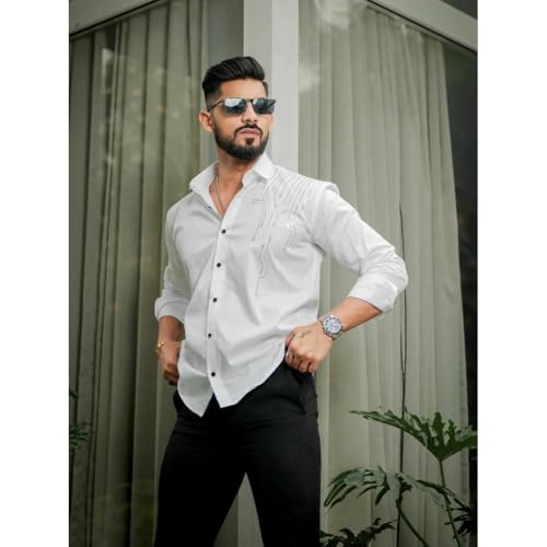 Image of Foomer Stylish Men Club Wear Satin Cotton Shirt | Regular Fit Full Sleeve Shirt for Mens & Boys | Lightweight & Breathable | Shirts for Office, Casual, Party | Available Sizes S to 2XL