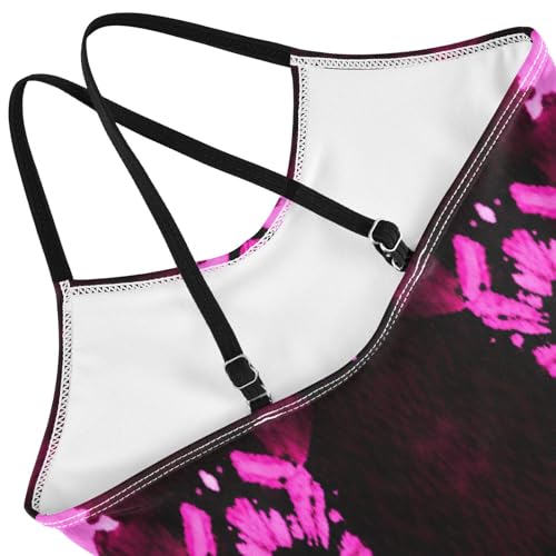 Vibrant Pink Black Bathing Suit Girls, Summer Beach Swimsuit Girls, 3-104