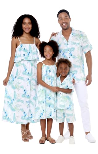 Image of Hawaii Hangover Family Matching Hawaiian Clothes, Orchid Breeze White | Family matching Hawaiian outfits, Orchid Breeze White, lightweight rayon, machine washable, tropical floral print, luaus