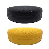 CHZZMS 2 PACK Large Hard Shell Sunglasses Case, Protective Case For Sunglasses and Eyeglasses (black+yellow)