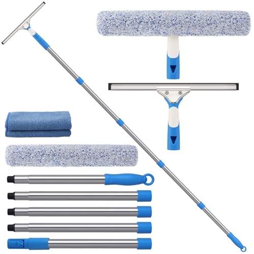 Mitclear 77 Professional Squeegee Window Cleaner Tool with Extension Pole Car Windshield Cleaning Kit with Long Handle Window Washing Equipment for Indoor Outdoor Windows & Car Glass