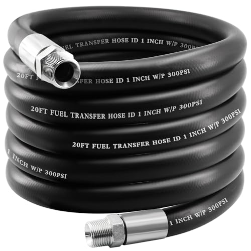 1 ID x 20FT Heavy Duty Fuel Transfer Hose Kit | with 1 NPT Male Fittings Triple-Layer Nitrile/Steel/PVC Construction | for Diesel Gasoline Kerosene Biodiesel | Farm Truck Construction Use
