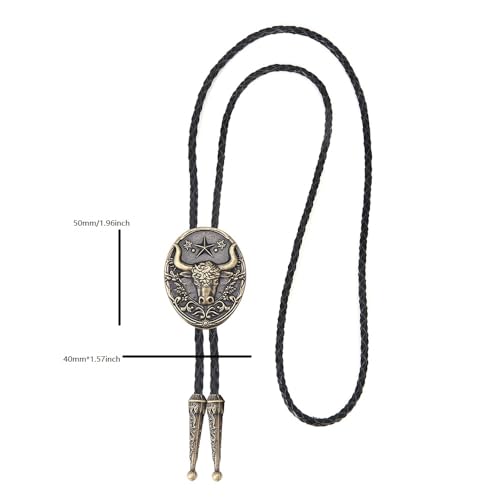 Image of Joxevyia Bolo Tie for Men Vintage Cow Skull Leather Rope Western Cowboy Necktie Vintage Bola Tie Gift for Him