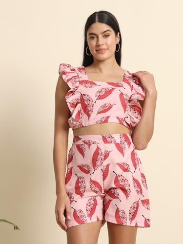 Image of Womens 2-Piece Printed Coord Set | Crop Shrit & Skirt-Short Dress
