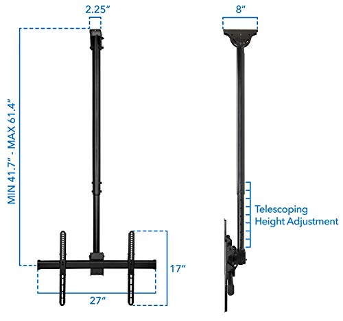 Mount-It Ceiling Tv Mount Bracket, Fits 40 42 47 50 55 60 70 Inch Flat Panel Televisions, Adjustable Height Telescoping Tilt And Swivel, Mount On Vaulted Ceilings Up To Vesa 600X400 (Mi-509L), Black #TOP4