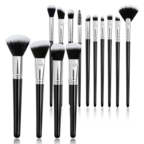 Makeup Brush Set, Premium Synthetic 14 Pcs Makeup Brushes, Travel Makeup Brush Set for Foundation, Concealer, Blush and Eyeshadow Brush(Black)